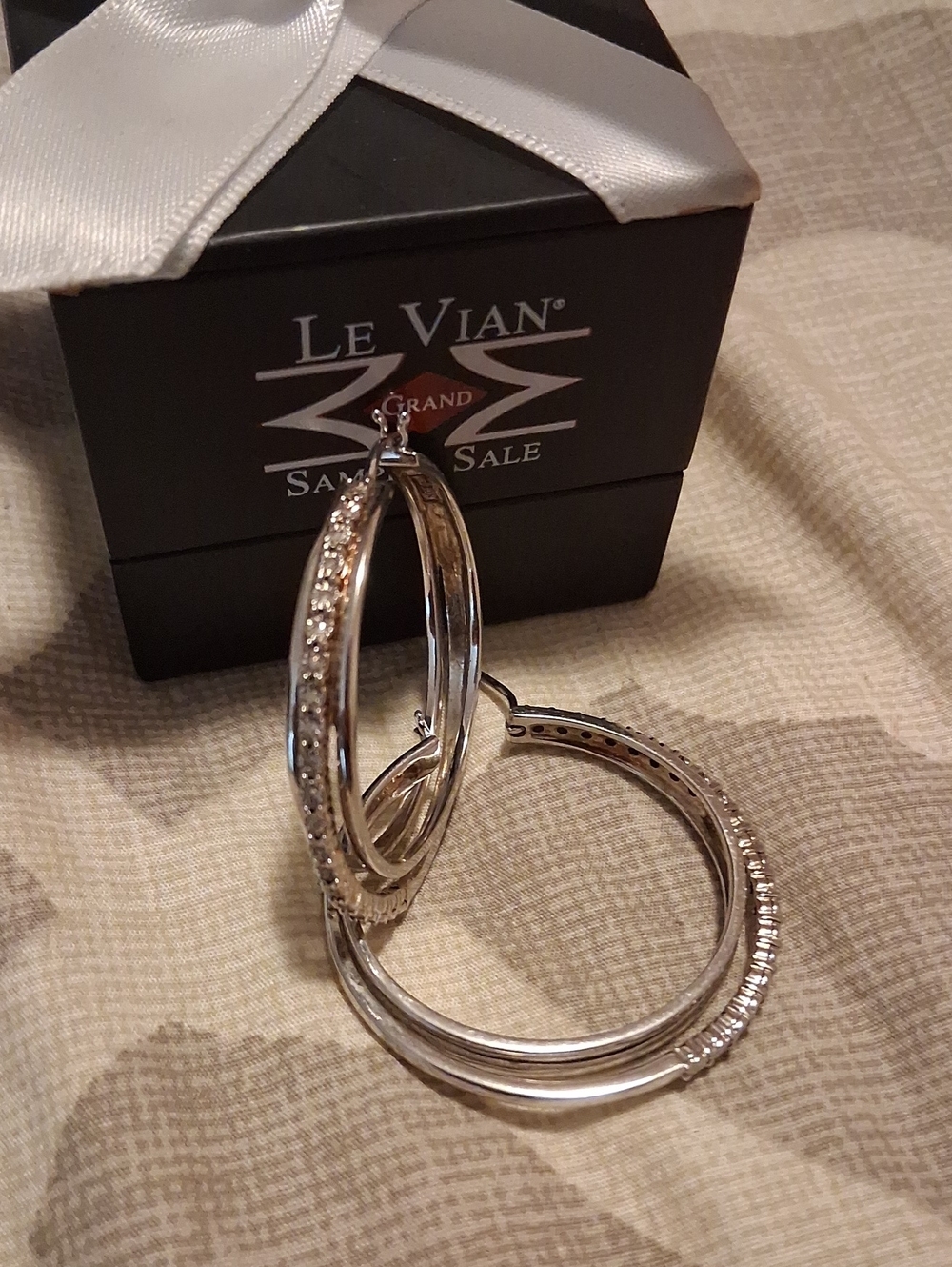 Levian Silver Hoop Earrings with Pavé Sparkle - Silver/White